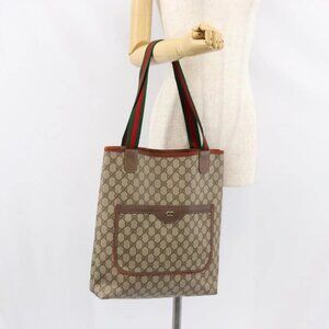 GUCCI GG Supreme Web Sherry Line Tote Bag PVC Beige Red 39 02 003 Auth th6519